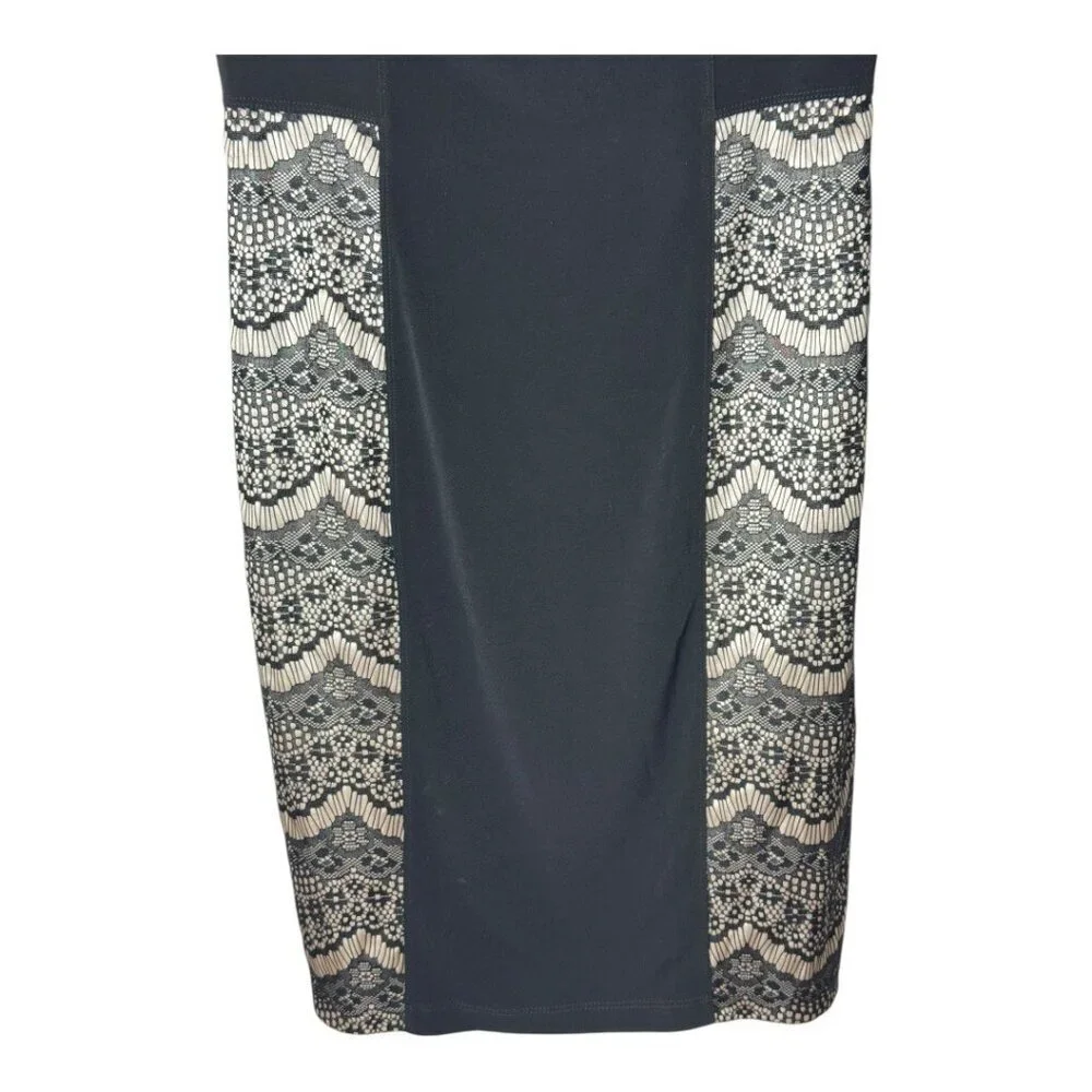 Cynthia Rowley Dress Women 6 Black Nude Lace Jersey Knit Sleeveless Sheath Party